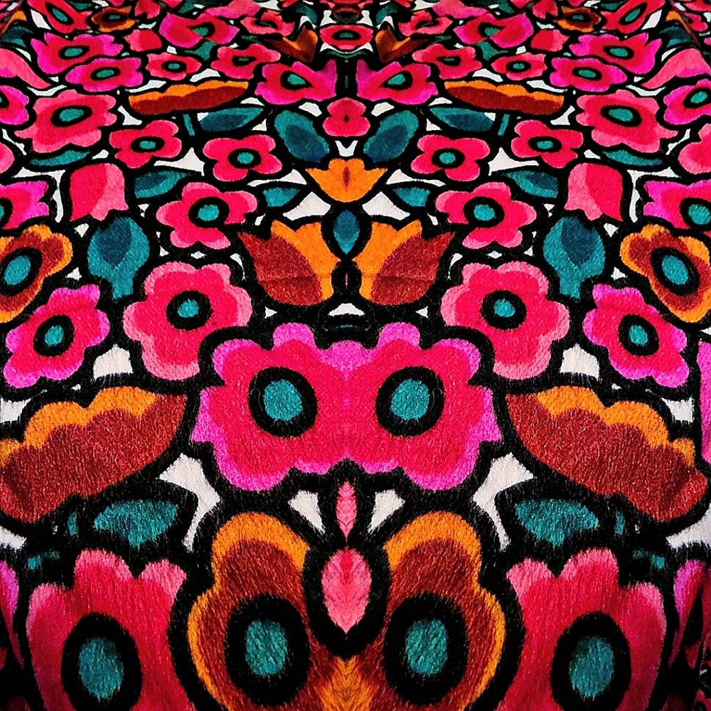 1960s Mod Flower Power printed cotton Velveteen fabric. 4.25yards. Neon. Soft.
